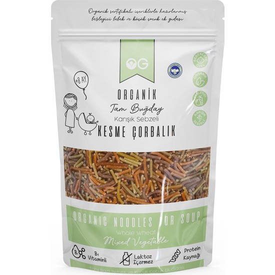 OG natural Organik Karışık Sebzeli Tam Buğday Kesme Çorbalık 200 Gr +8 Ay