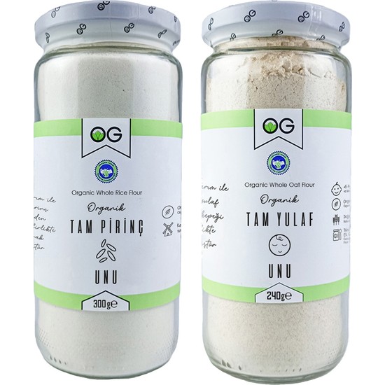 OG natural 540 g Organik Tam Pirinç Unu ve Tam Yulaf Unu Seti Bebekler İçin Ek Gıda