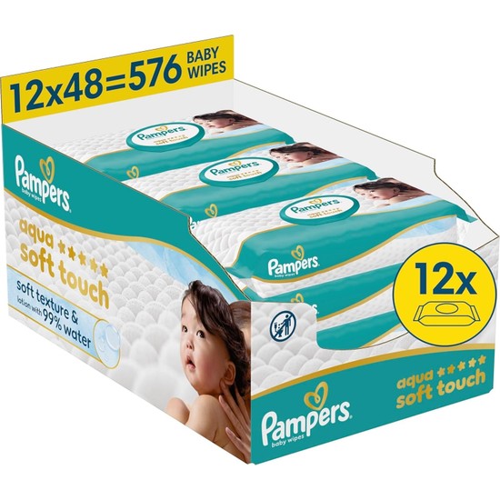 Prima Pampers Aqua Soft Touch %99 Su Içeren Parfümsüz Bebek Islak Mendil-Havlu 12X48, 576 Yaprak