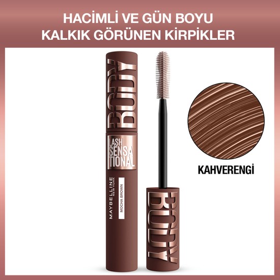 Maybelline New York Lash Sensational Body Kahverengi Maskara - Hacimli ve Gün Boyu Kalkık Görünen Kirpikler