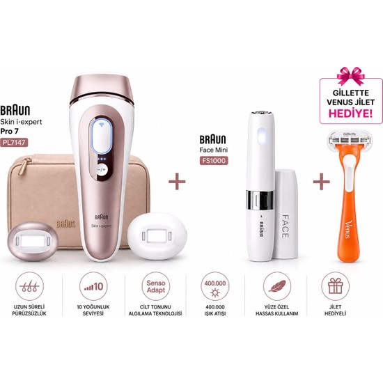 Braun Ipl Skin I·expert, Evde Tüy Alma, Uygulama, Çanta, Gillette Venus, 2 Başlık, PL7147 +FS1000 Mini Tüy Alma Makinası