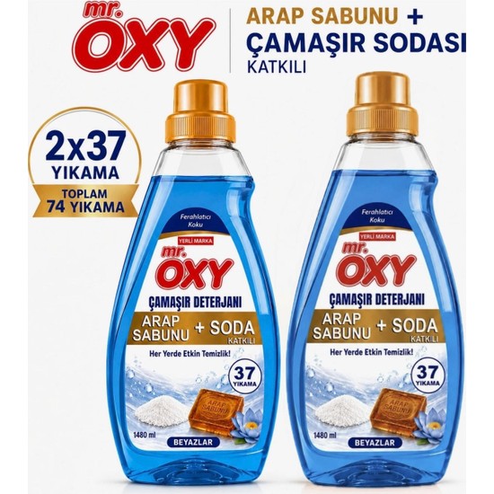 Mr.oxy Arap Sabunu+Soda Katkılı Sıvı Çamaşır Deterjanı Beyazlar Için 2 Paket 1480ML