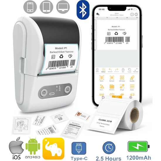 Ventus Mpia P1 Etiket Yazıcısı Termal Kablosuz Android İos