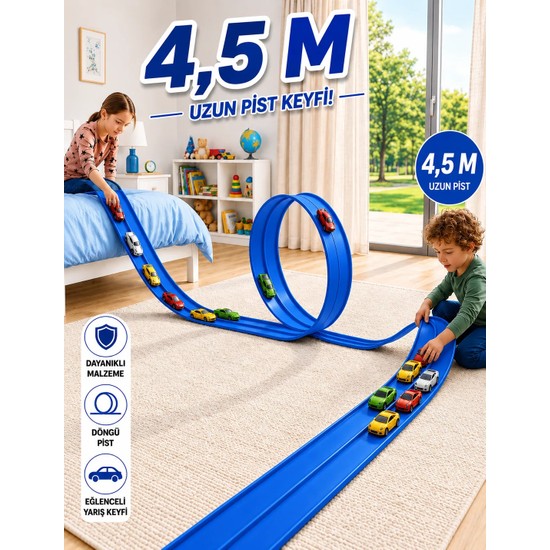 HYD Go Track Oyuncak Esnek Yarış Pisti Kıvrılabilen Aksiyon Pisti 4.5 mt Flex Track