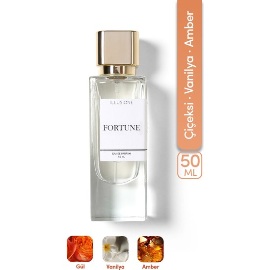 ILLUSIONE Fortune Edp Kadın Parfüm 50ml | Vanilya-Çiçeksi-Amber | Narenciye, Paçuli, Sedir, Sandal