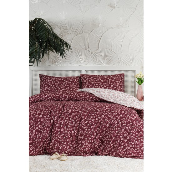 Elart Jasmin %100 Pamuk Çift Kişilik Lastikli Çarşaflı Nevresim Takımı Bordo