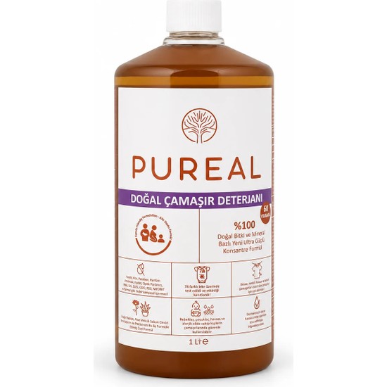 Pureal Doğal Çamaşır Deterjanı - 60 Yıkama - Lavanta + Okaliptüs + Limon Uçucu Yağlı