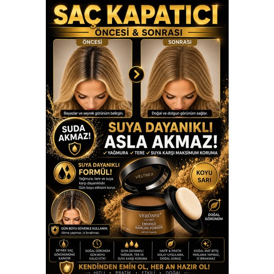 Blue Skin Care KOYU SARI Saç Kapatıcı Pudra Yeni Nesil Saç Dolgunlaştırıcı Pudra Boya | Seyrek Sakal Saçlar Için Saç Fiberi | Suda Çıkmaz
