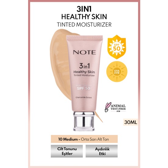 Note Cosmetics 3 in 1 Healthy Skin Tinted Moisturizer SPF 50 Renk Ton Eşitleyici Krem - 10 Medium
