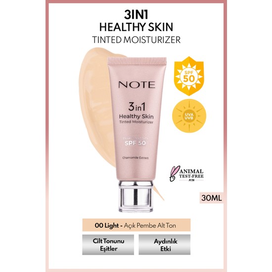 3 in 1 Healthy Skin Light Tinted Moisturizer SPF 50 Renk Ton Eşitleyici Aydınlatıcı Krem 00 Açık Ton