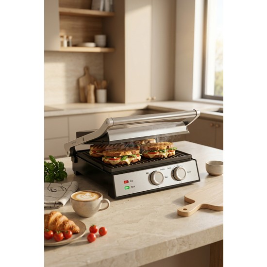 Fressi Izgara ve Tost Makinesi 2000W Döküm Ayarlanabilir Isı ve Zaman Kontrollü FR-TM301