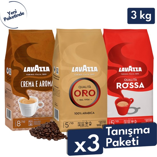 Lavazza Qualita Oro 1kg + Qualita Rossa 1kg + Crema E Aroma 1kg 3'lü Çekirdek Kahve Seti 3kg