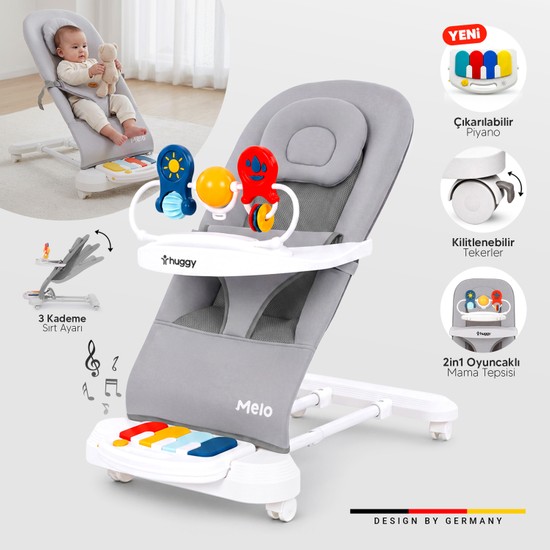 Huggy Melo 3in1 Piyanolu Oyuncaklı Tekerlekli Sallanabilir Ana Kucağı