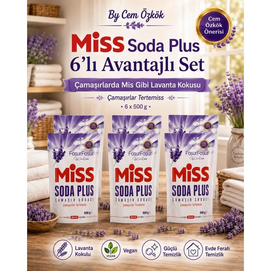 Miss Soda Plus Çamaşır Sodası 500 gr Lavanta (6 Lı Set) Toplam 3000 gr