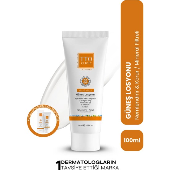 TTO Clinic Güneş Losyonu 50 SPF 100 ml Tüm Cilt Tipleri İçin Nemlendirici Yüksek Koruma