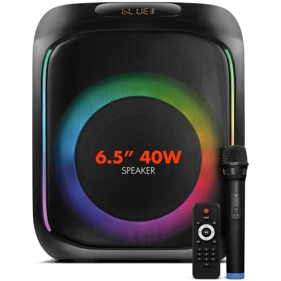 Powerway Mio Taşınabilir Mikrofonlu 40 W Parti Karaoke Kumandalı Bluetooth Hoparlör LED Işıklı