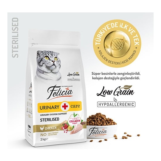 Felicia HypoAllergenic Urinary Sterilised +7 Tavuklu Düşük Tahıllı Kısırlaştırılmış Yaşlı Kedi Maması 2 Kg