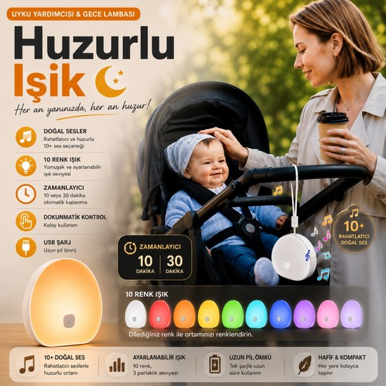 Coofbe Beyaz Gürültü Cihazı Bebek Uyku Arkadaşı Gece Lambası Kolik Sesi 10 Doğal Ses Uyku Yardımcısı