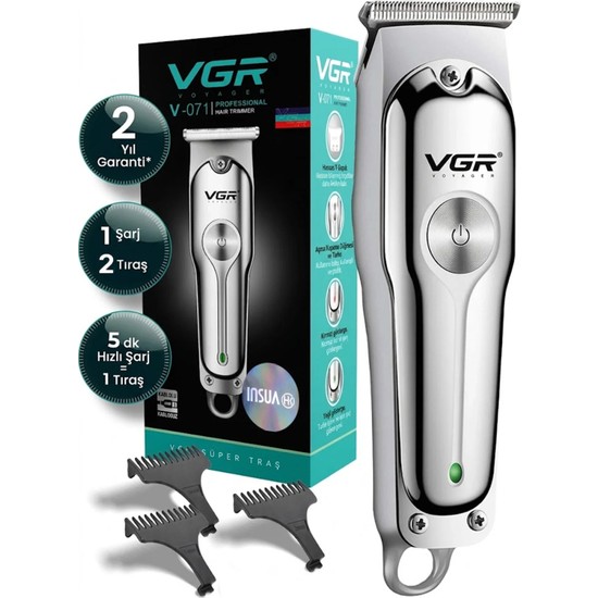 VGR Voyager V-071 - Profesyonel Metal Saç, Sakal ve Ense Çizim Makinesi - Paslanmaz Çelik T-Bıçak Trimmer - Gümüş