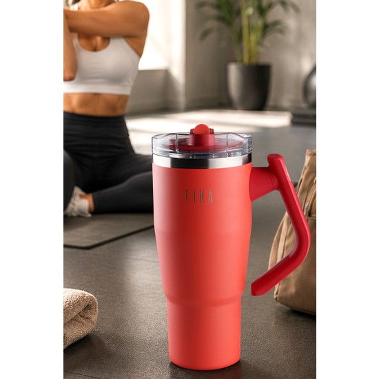 Neoflam Fika Lumi Patentli Döner Kulplu Sızdırmaz Çift Ağızlıklı Çelik Termos 950 ml - Kırmızı