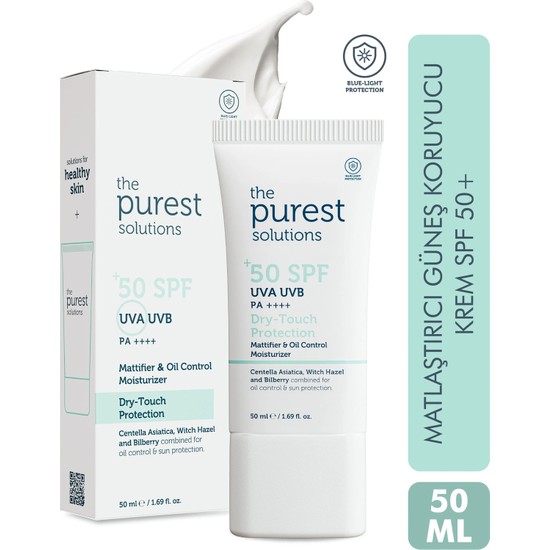 The Purest Solutions, Yağlı ve Karma Ciltler İçin Matlaştırıcı Güneş Koruyucu Krem SPF 50, 50 ml
