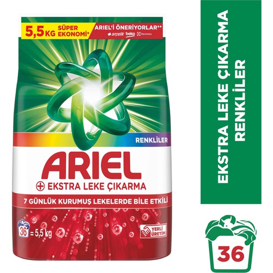 Ariel Ekstra Leke Çıkarma Renkliler Toz Çamaşır Deterjanı 5.5 KG 36 Yıkama