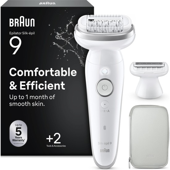 Braun Silk·épil 9 Epilatör, Islak ve Kuru, Kalıcı Pürüzsüz Cilt, 9-030