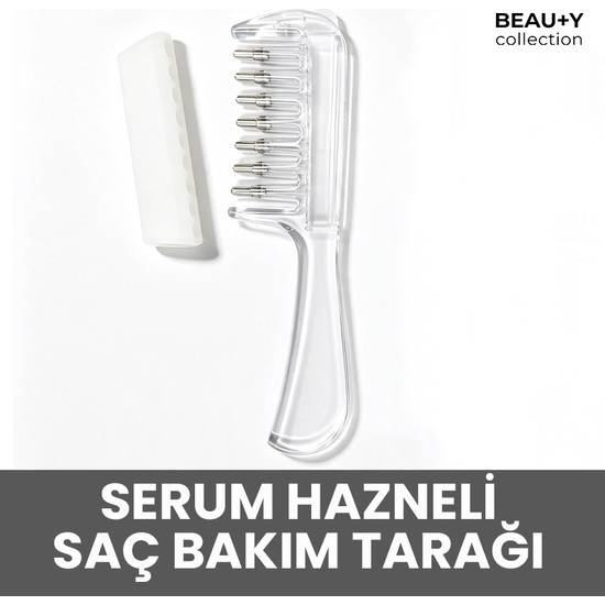 Beauty Collection Serumia 7 Metal Uçlu Hazneli Saç Dibi Serum ve Bakım Yağı Uygulama Tarağı Şeffaf