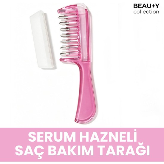 Beauty Collection Serumia Metal Uçlu Hazneli Saç Dibi Serum ve Bakım Yağı Uygulama Tarağı Pembe