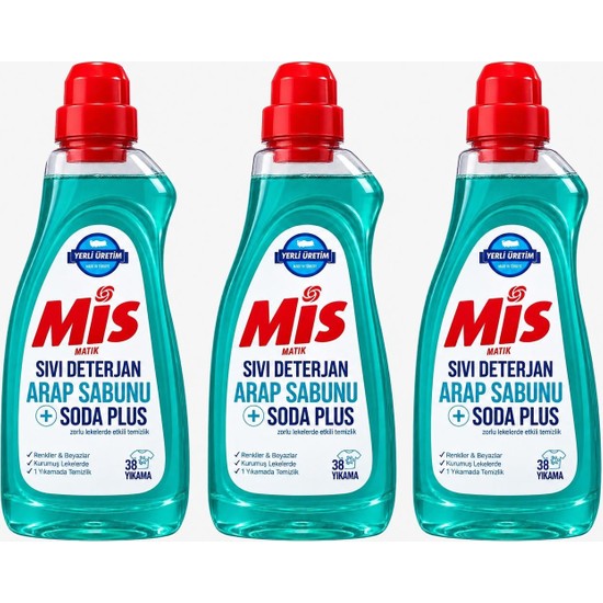 Mis Matik Sıvı Çamaşır Deterjanı Arap Sabunu + Soda Etkili 1.5 Lt 3 Adet