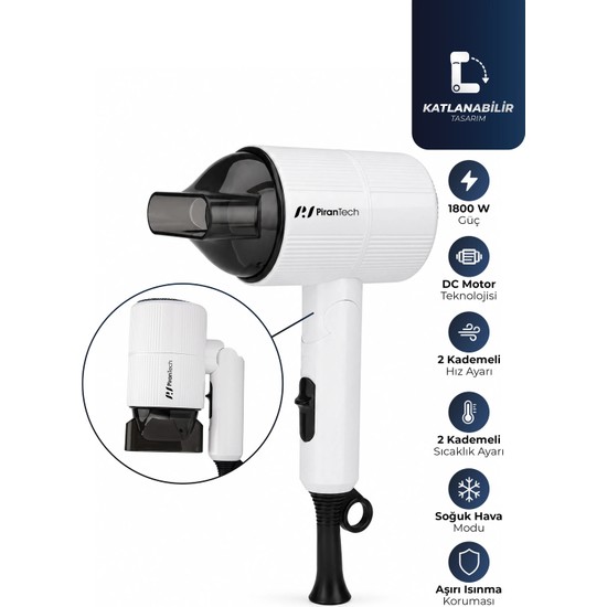 Pirantech KS-2969 1800W Hız/sıcaklık Ayarlı Yoğunlaştırıcı Başlıklı Saç Kurutma Makinesi