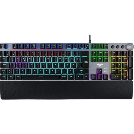 Aula F2058 Bilek Destekli RGB Makrolu Mekanik Kablolu Oyuncu Klavyesi