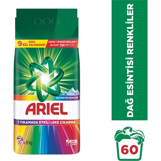 Ariel Dağ Esintisi Renkliler Toz Çamaşır Deterjanı 9 Kg 60 Yıkama