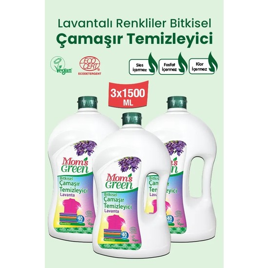 3'lü Set Mom's Green Bitkisel Çamaşır Temizleyici Renkliler İçin (1,5 Lt. x 3 Adet) 120 Yıkama