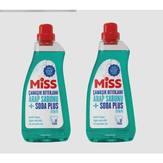 Miss Çamaşır Makinesi Deterjanı Yüzey Temizleme Cam Temizleme Arap Sabunu Soda Etkili 1500ML x 2 Li