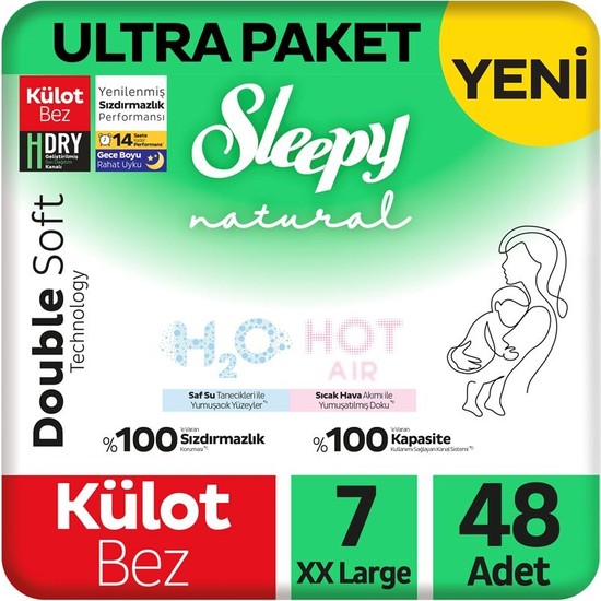 Sleepy Natural Double Soft Ultra Paket Külot Bez 7 Numara Xxlarge 48 Adet