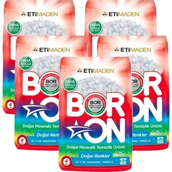 Boron Doğal Mineralli Temizlik Ürünü 4 kg x 5 Adet Renkliler İçin 130 Yıkama Standart Koku