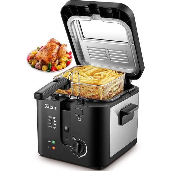 Zilan ZLN0010 Fritöz 1.600 Watt 2,5 Litre Kapasite Paslanmaz Çelik Deep Fryer Sıcaklık Ayarı 0�
