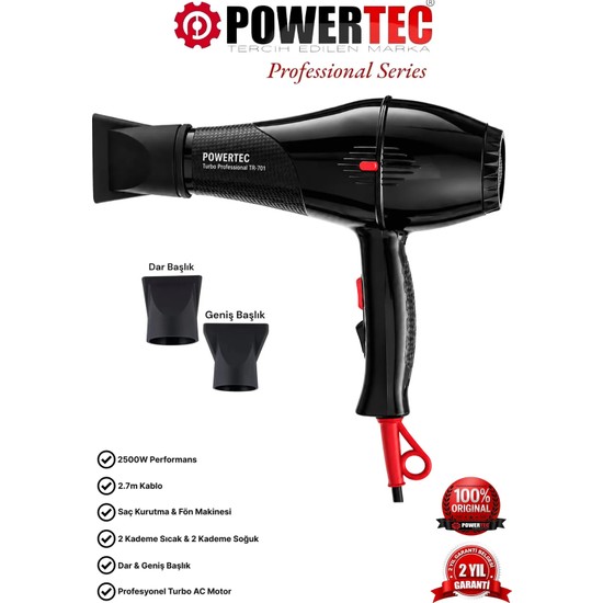 Powertec TR-701 Kuaför Tipi Profesyonel Fön Makinesi 2500W Performans