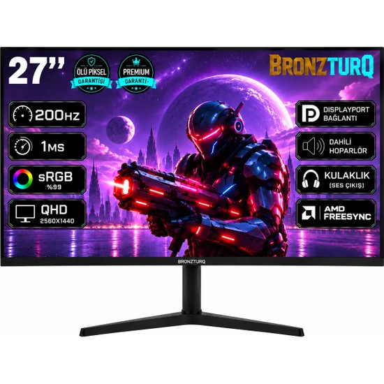BRONZTURQ 27" 200Hz 1 Ms (Dp + Hdmı) Qhd 2560X1440 Pivot Monitör BTQ270QHD200-AA