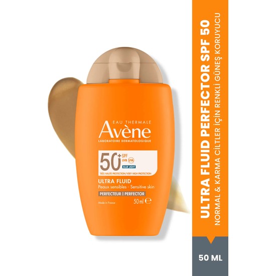 Avene Ultra Fluid Perfector SPF50+ Ton Eşitleyici Renkli Güneş Kremi Normal ve Karma Ciltler İçin 50 ml