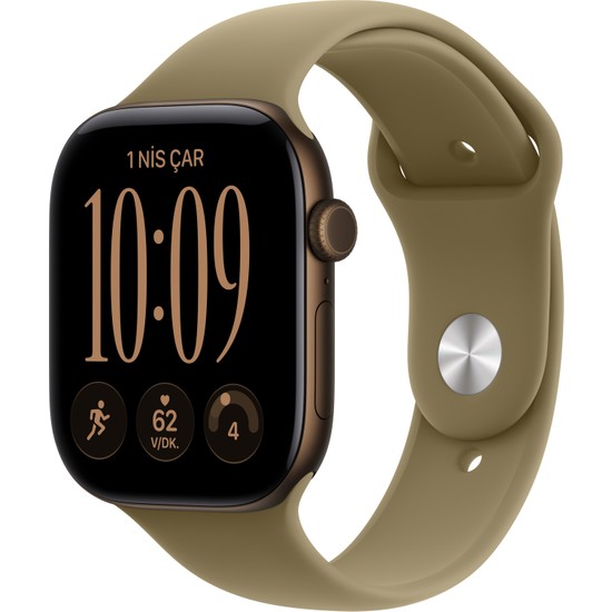Apple Watch Series 12 Gps, 42 mm Koyu Bronz Alüminyum Kasa ve Klasik Zeytin Yeşili Spor Kordon - M/l