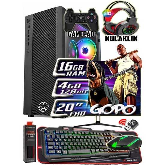 Warbox Gopo X5650 Işlemci 16GB Ram 256GB SSD 250GB HDD R7 240-4GB E.kartı 20" Monitör Gaming Takım Bilgisayar