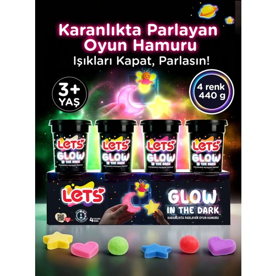 Karanlıkta Parlayan Oyun Hamuru 4 Renk 440 g | Let's