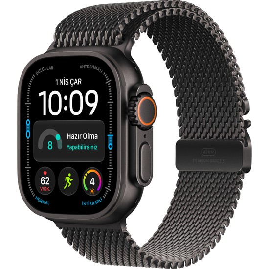 Apple Watch Ultra 4 Gps + Cellular, 49 mm Siyah Titanyum Kasa ve Siyah Titanyum Milano Loop - Orta Boy