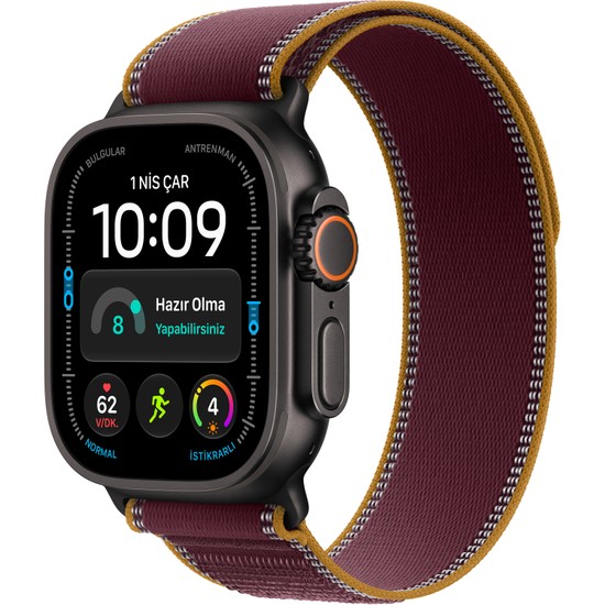 Apple Watch Ultra 4 Gps + Cellular, 49 mm Siyah Titanyum Kasa ve Burgonya Trail Loop - M/l