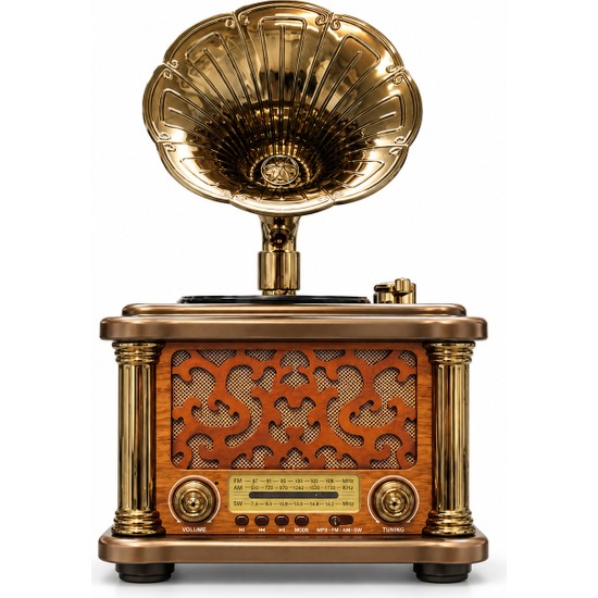 UltraTekno FX-2503B Büyük Boy Retro Gramofon Bluetooth Hoparlör Fm Am Sw Radyo USB Tf Kart Aux Mp3 Çalar Şarjlı