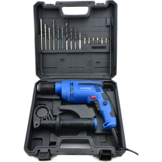 Hyundai HP710SET 710W Darbeli Matkap | 13 mm Mandren – 2 Kademeli Hız Ayarı – Plastik Çantalı + 16 Parça Uç Seti