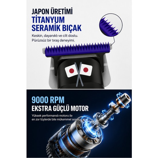 Acura Ac-77 Titanyum Seramik Bıçaklı Profesyonel Sakal Ense Tıraş Makinesi