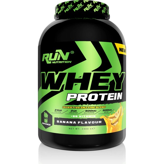 Run Nutrition 2.4 kg Muz Aromalı Whey Protein 60 Servis Toz İçerik ile Güçlü Performans Desteği